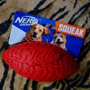 Nerf Dog Squeak Football Red New!